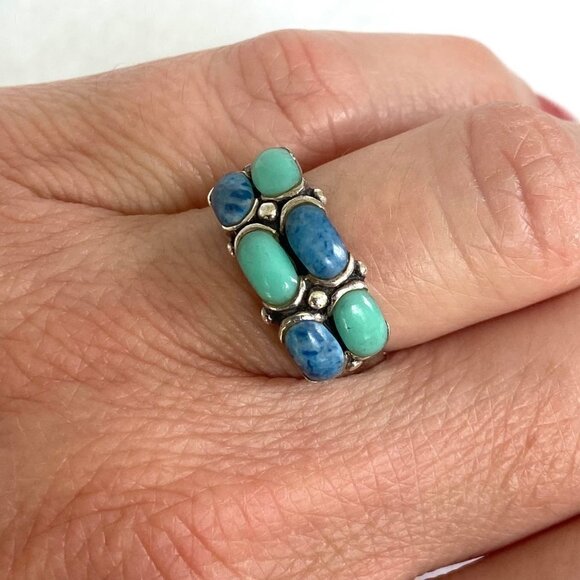 Premier Designs Sterling Silver 925 Simulated Turquoise Sodalite Band Ring 6.5 - Picture 3 of 16